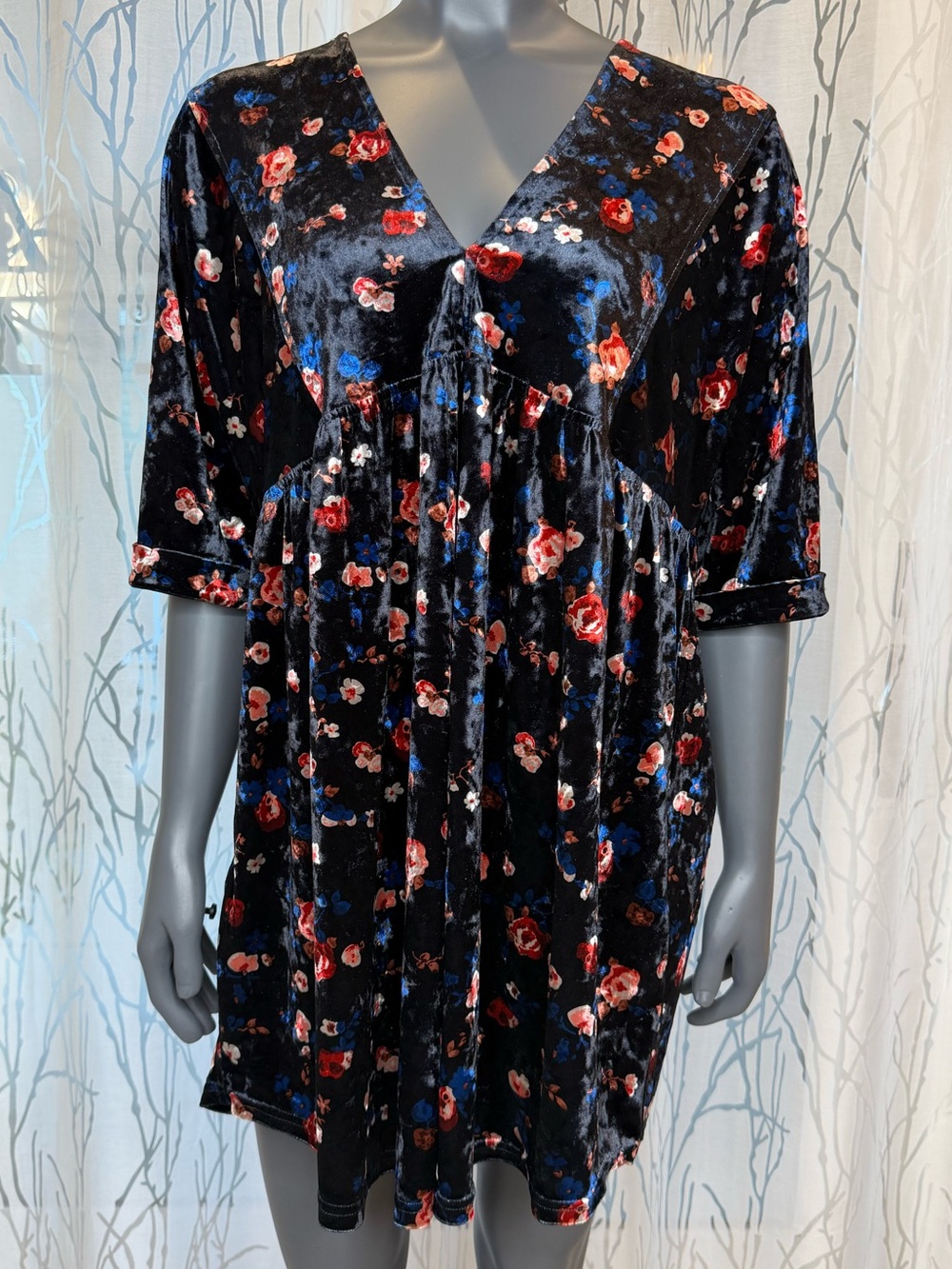 Natural Life Stella Velvet Mini Dress Dark Floral Size M Whimsigoth